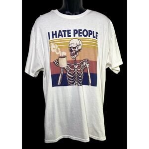 I Hate People Skeleton Drinking Coffee, Funny Antisocial Adult Humor Men Size XL